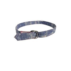 Vintage Toile Print D-Ring Belt by Suzanne – Made in USA, 42” Blue & White Gingh